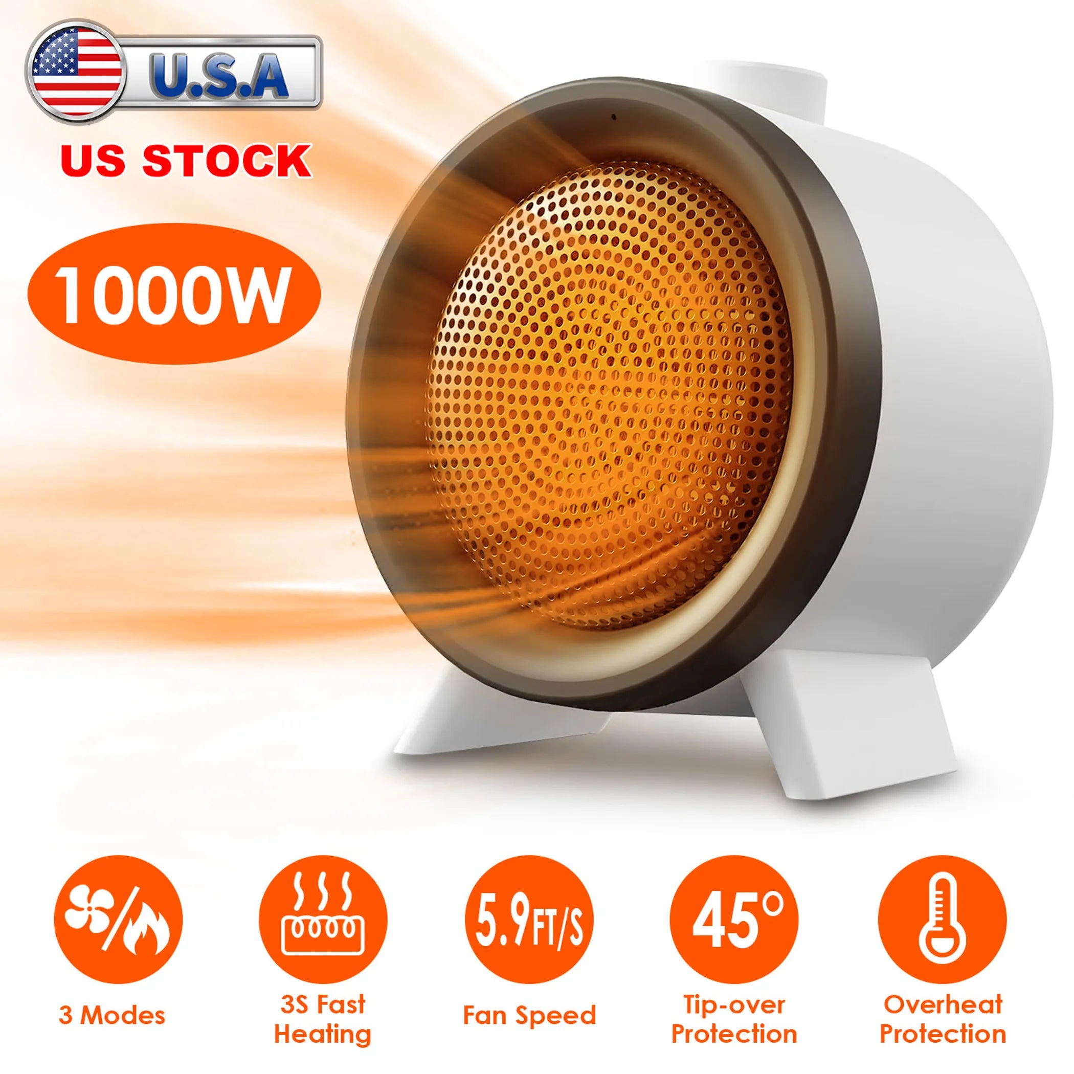 1000W Electric Space Heater Ceramic Heater Fan Heating Fan