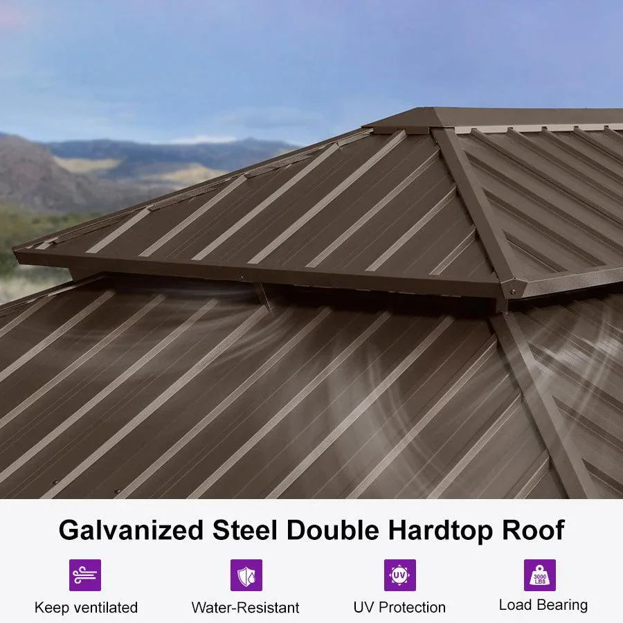 Outdoor Metal Carport Gazebo Bronze Steel Roof Aluminum Frame Shelter for Parking 12' x 20'