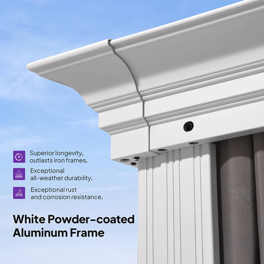 White Gazebo for Modern Patio Double Galvanized Steel Roof Awning and Upgrade Curtain 13' x 17'