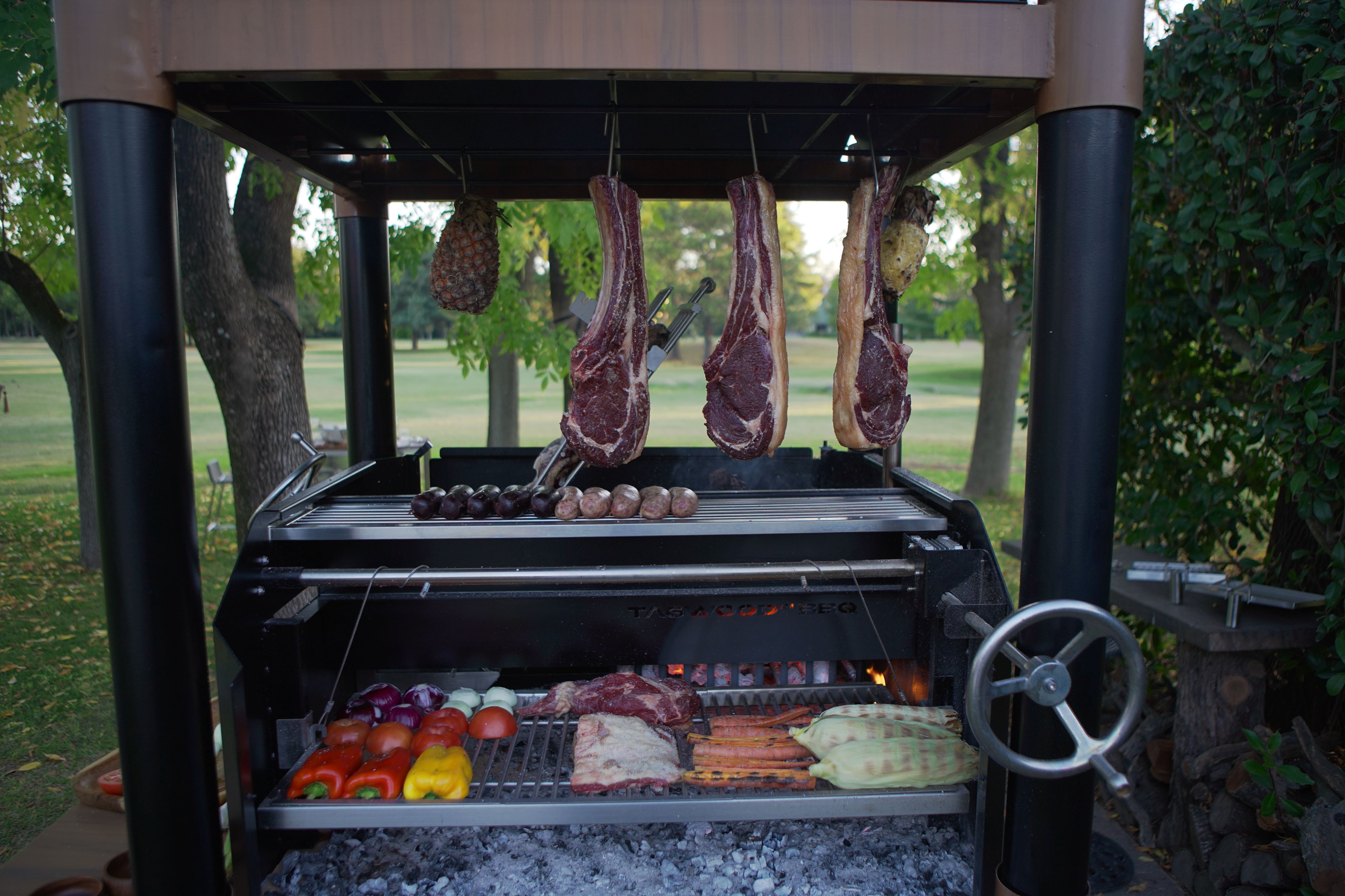 Argentine Charcoal Grill with Firebox Adjustable Grates Fire bricks and 6 Grilling Surfaces Tagwood BBQ02SI - PRE-ORDER