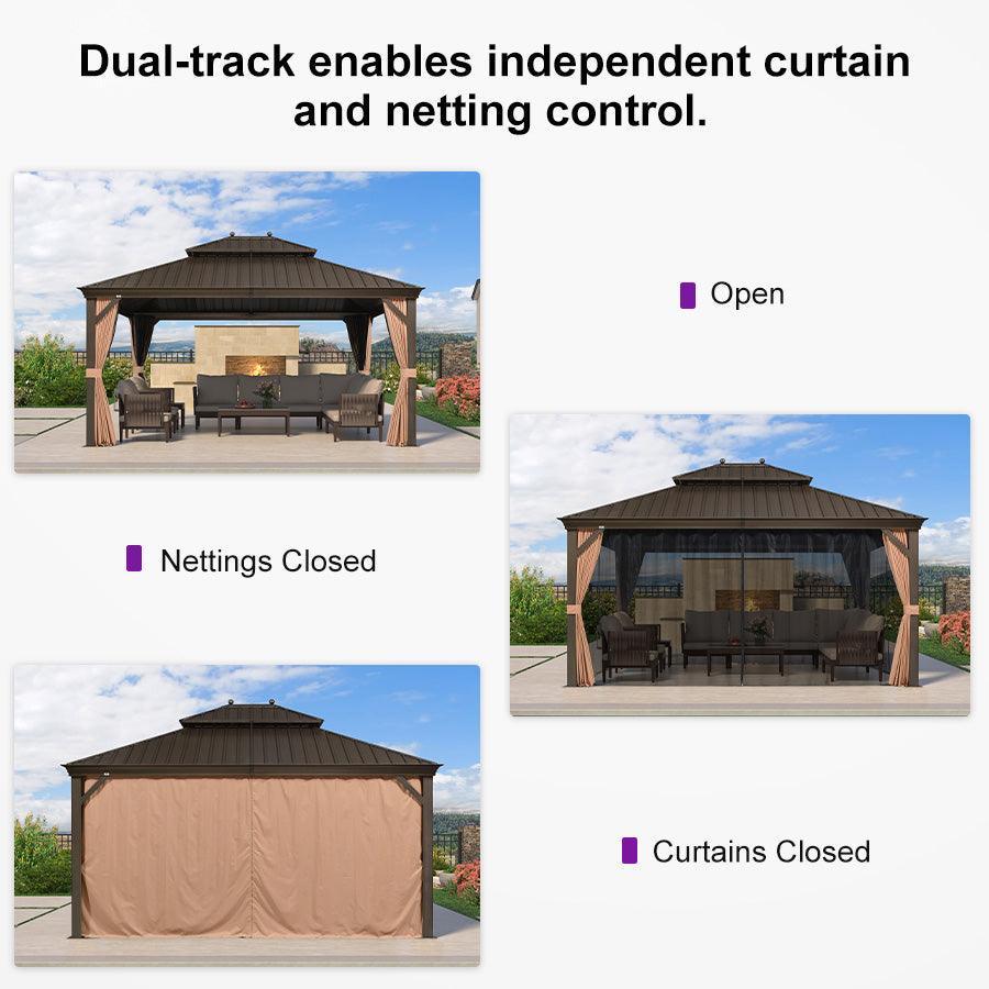 Outdoor Hardtop Gazebo for Garden Bronze Double Roof Aluminum Frame Pavilion 10' x 12'
