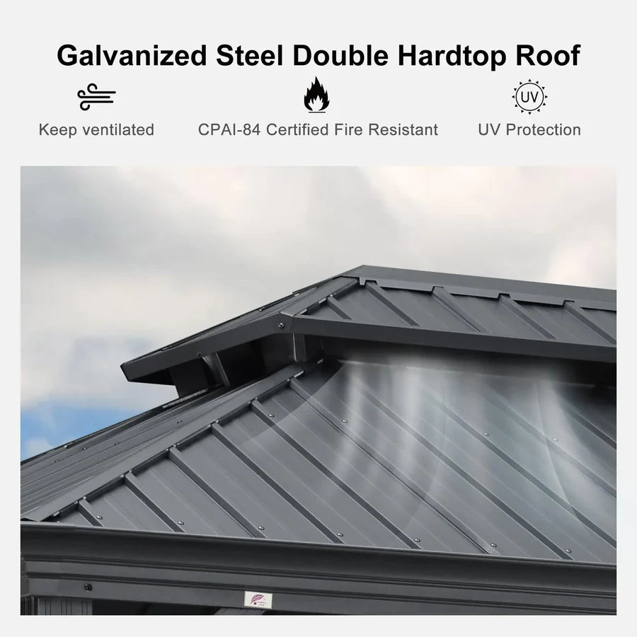 Outdoor Metal Carport with Grey Steel Roof and Aluminum Frame Protective Shelter 12' x 26'