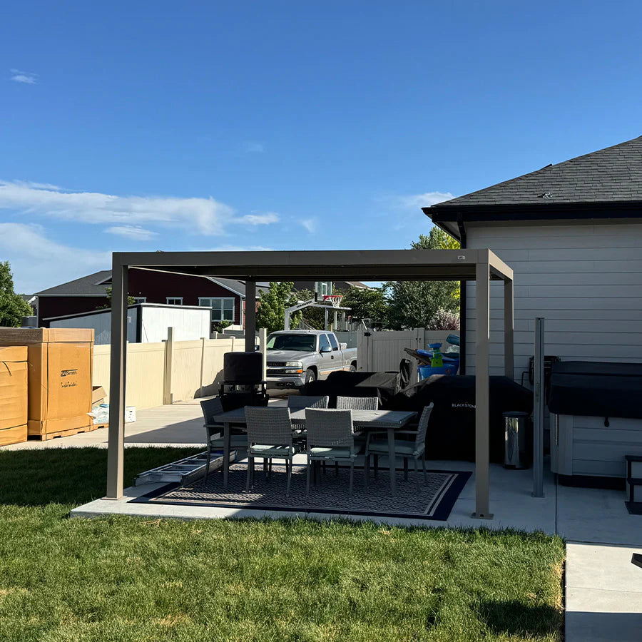Modern Champagne Pergola with Adjustable Roof for Deck Backyard Garden 12' x 12'